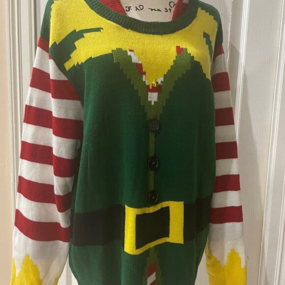 Holidays Christmas ELF KNITTED HOODED SWEATER FESTIVITY FUNNY SIZE XXLARGE - Picture 15 of 16